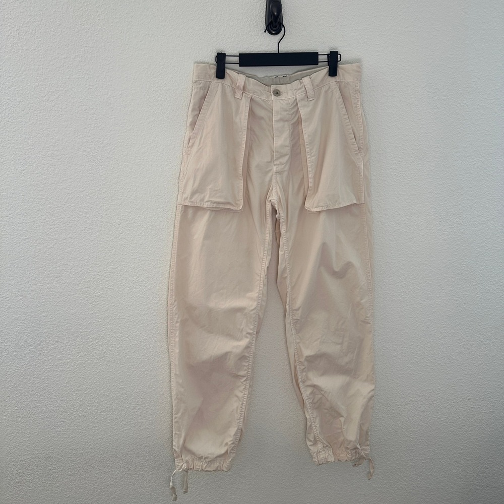 Gap Cargo Pants Cream Cotton Utility Drawstring Hem Button Fly Women's Small